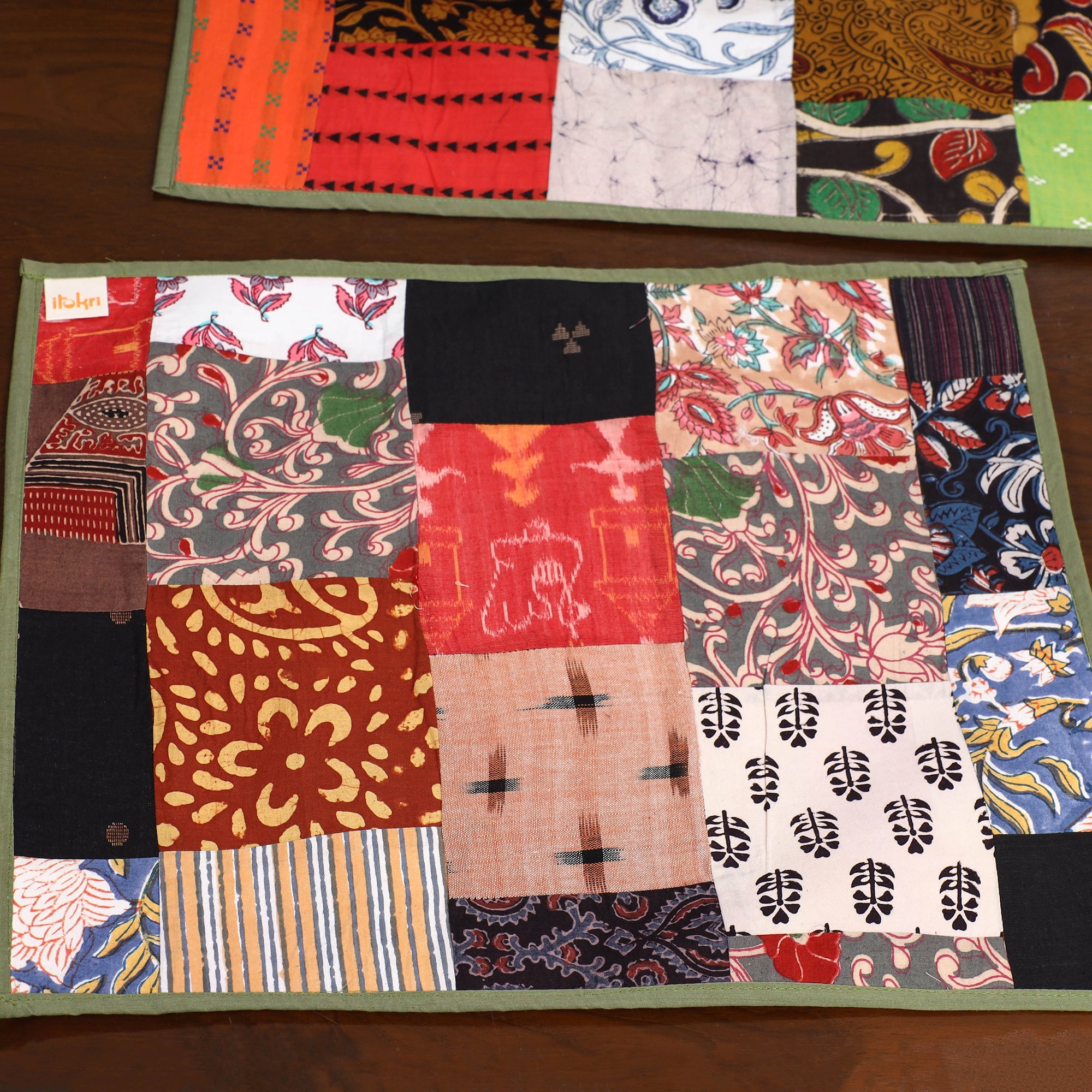 Multicolor - handcrafted cotton fusion table runner set