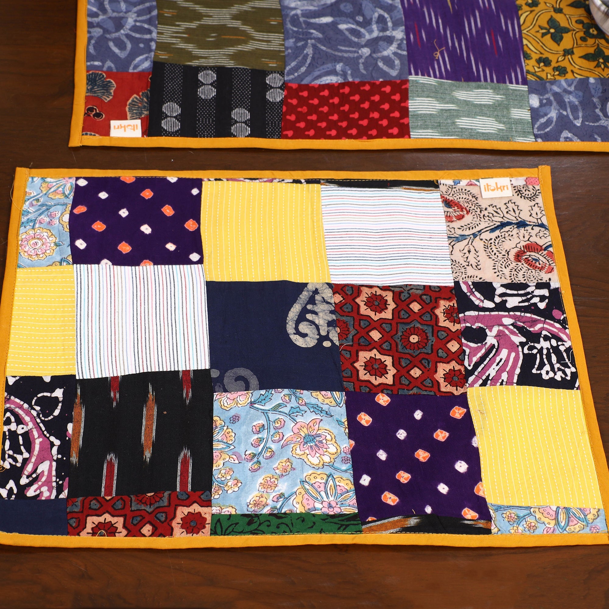 Multicolor - handcrafted cotton fusion table runner set