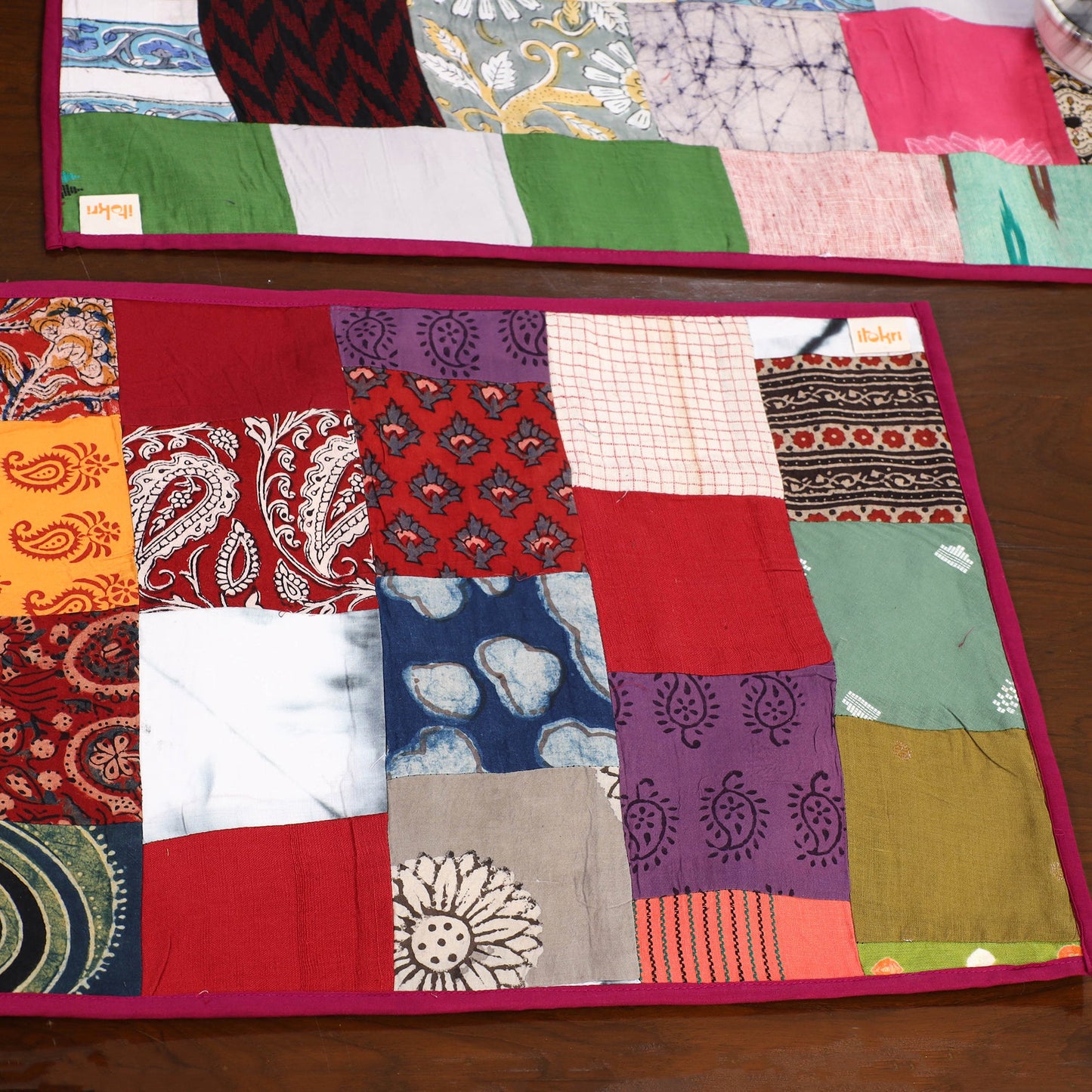 Multicolor - handcrafted cotton fusion table runner set