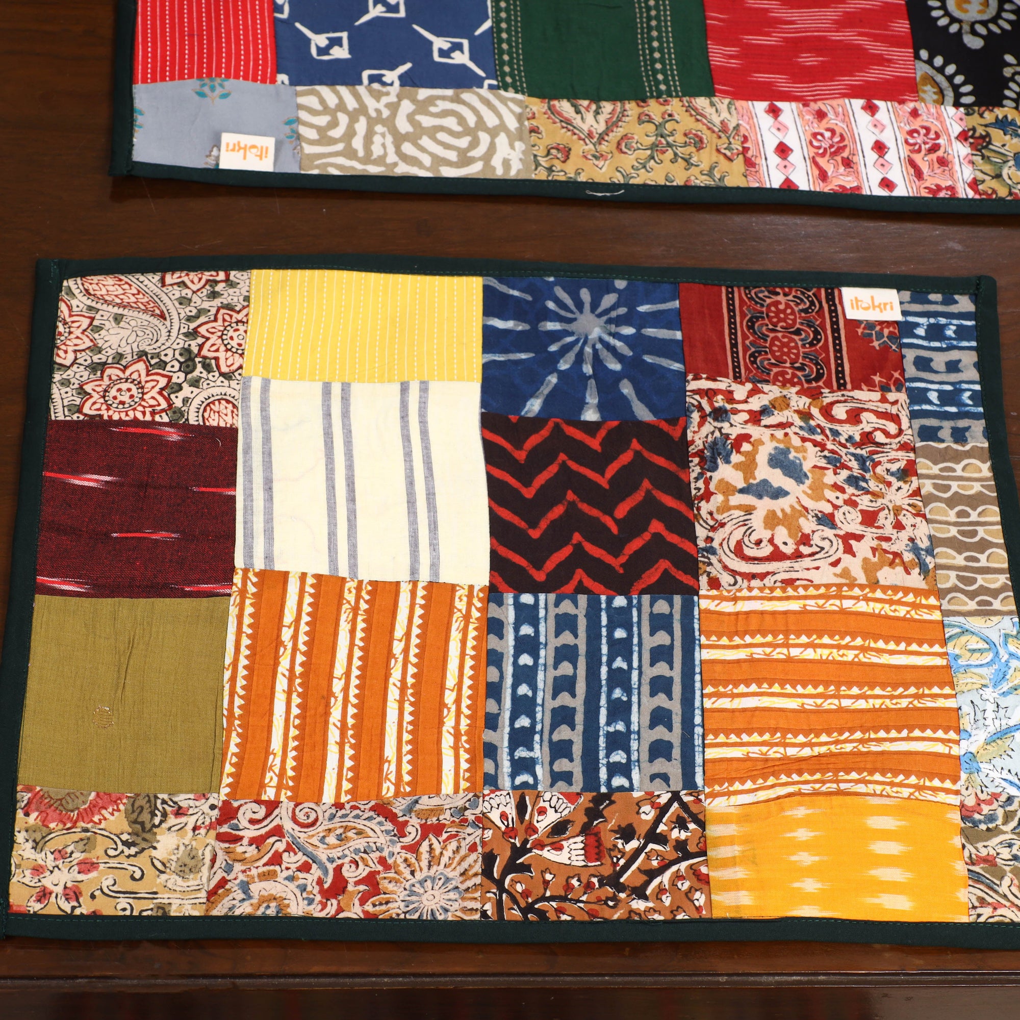 Multicolor - handcrafted cotton fusion table runner set