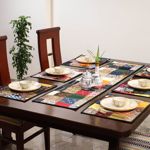Multicolor - handcrafted cotton fusion table runner set