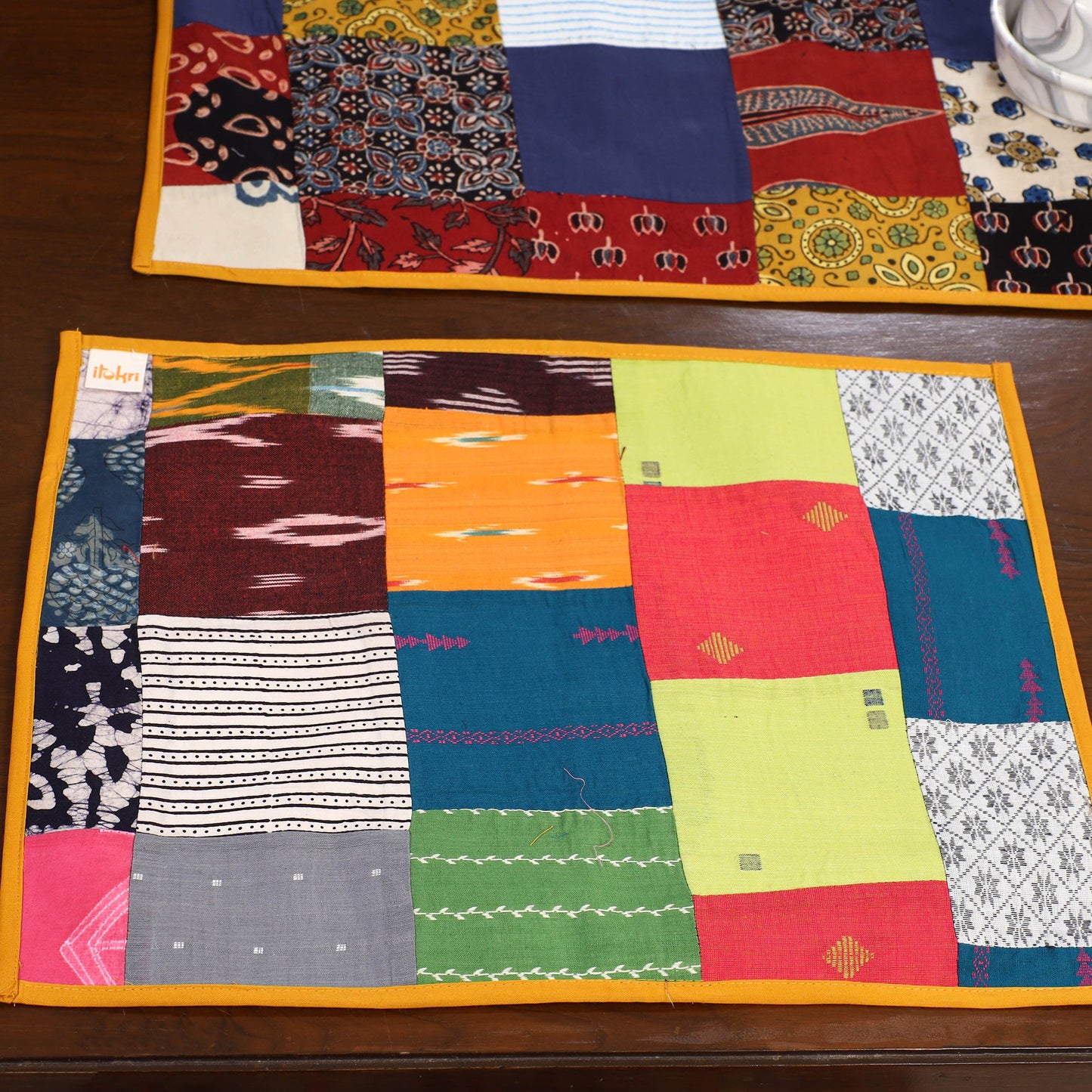 Multicolor - handcrafted cotton fusion table runner set