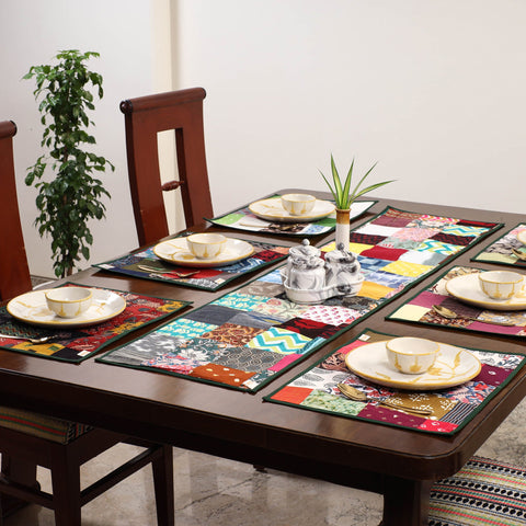 Multicolor - handcrafted cotton fusion table runner set