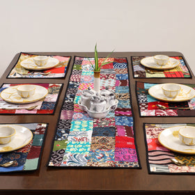 Multicolor - handcrafted cotton fusion table runner set