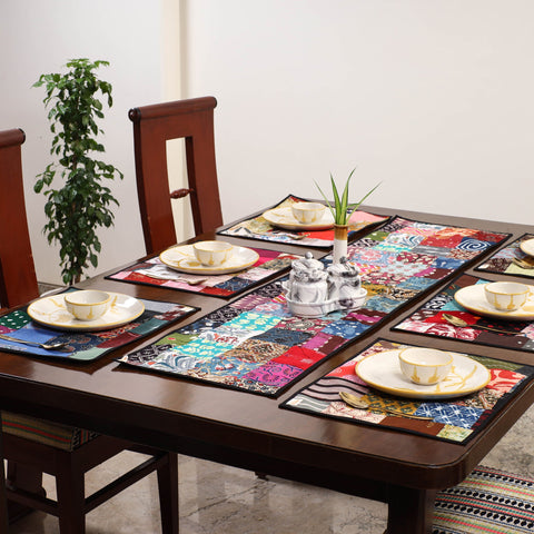 Multicolor - handcrafted cotton fusion table runner set