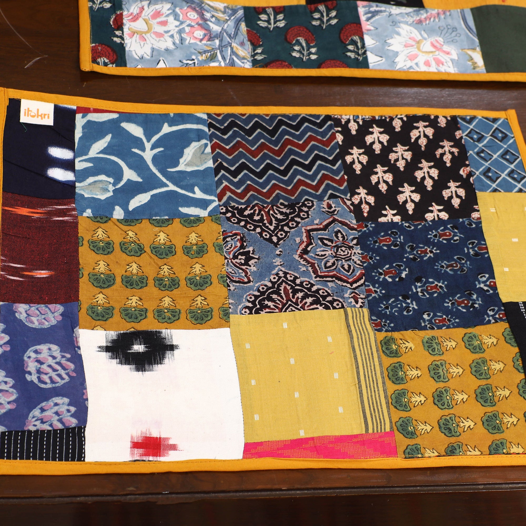 Multicolor - handcrafted cotton fusion table runner set