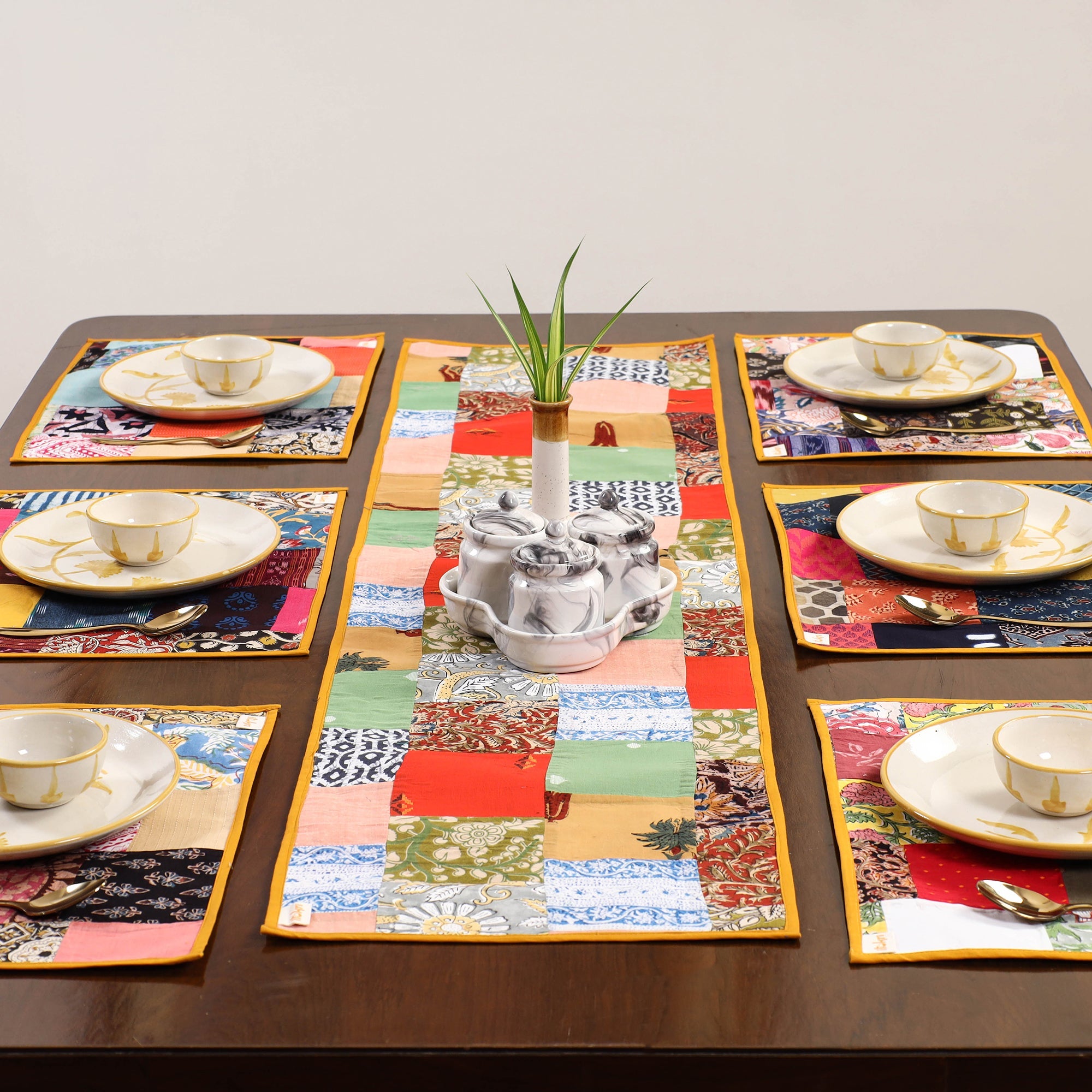 Multicolor - handcrafted cotton fusion table runner set
