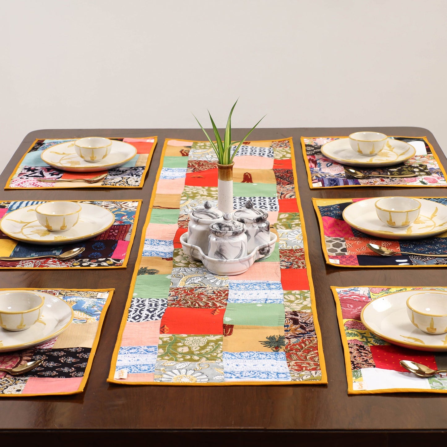Multicolor - handcrafted cotton fusion table runner set