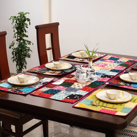Multicolor - handcrafted cotton fusion table runner set