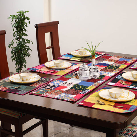 Multicolor - handcrafted cotton fusion table runner set