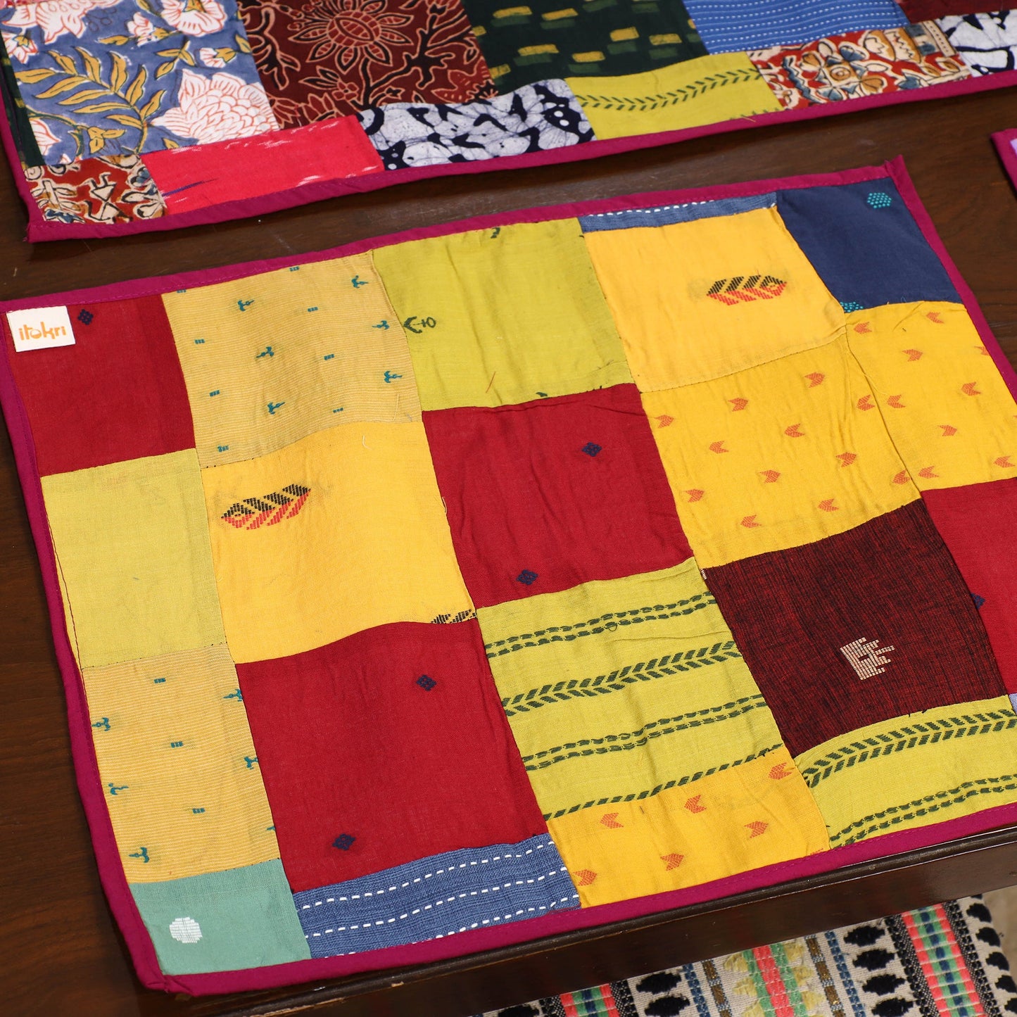 Multicolor - handcrafted cotton fusion table runner set