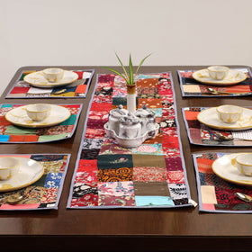 Multicolor - handcrafted cotton fusion table runner set