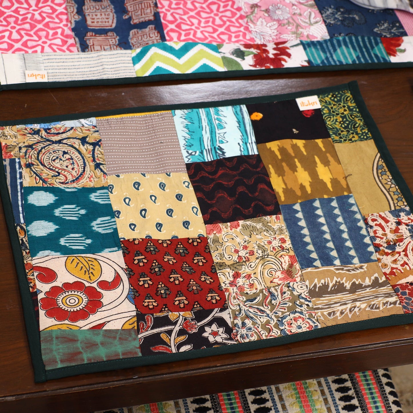 Multicolor - handcrafted cotton fusion table runner set