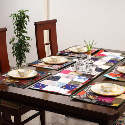 Multicolor - handcrafted cotton fusion table runner set