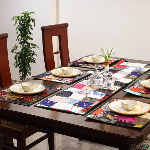 Multicolor - handcrafted cotton fusion table runner set