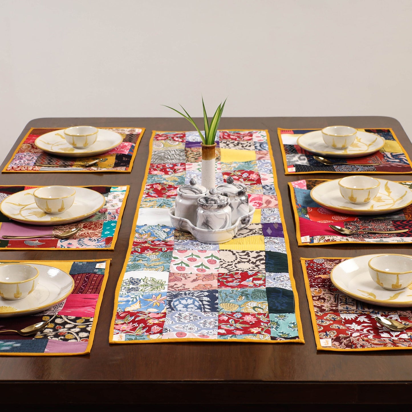 Multicolor - handcrafted cotton fusion table runner set