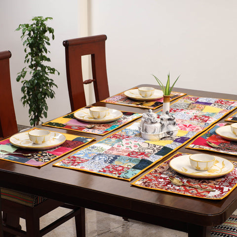 Multicolor - handcrafted cotton fusion table runner set