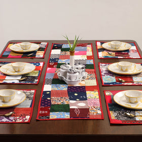 Multicolor - handcrafted cotton fusion table runner set