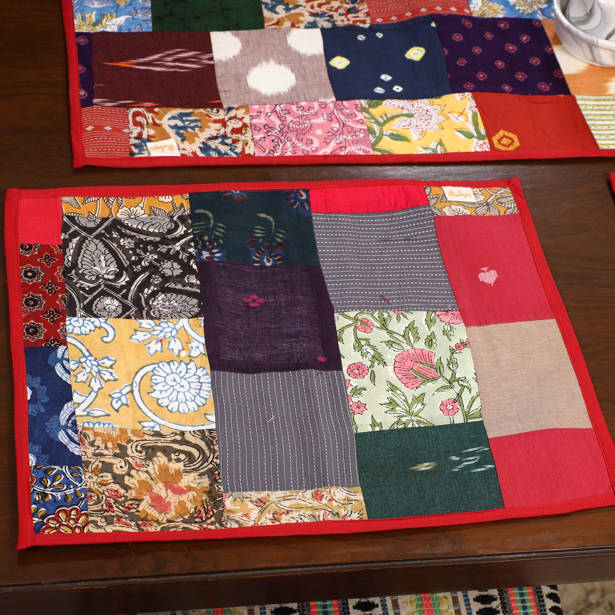 Multicolor - handcrafted cotton fusion table runner set