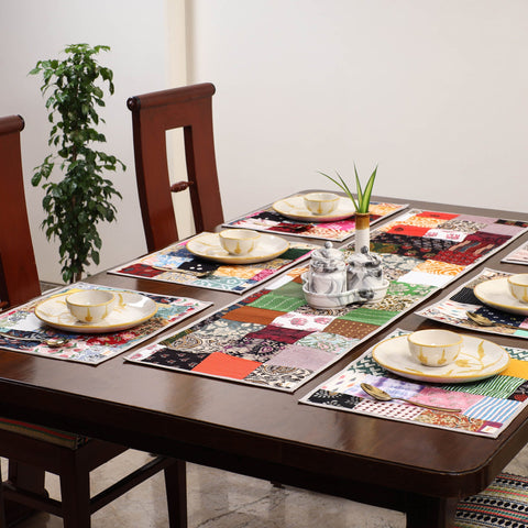 Multicolor - handcrafted cotton fusion table runner set
