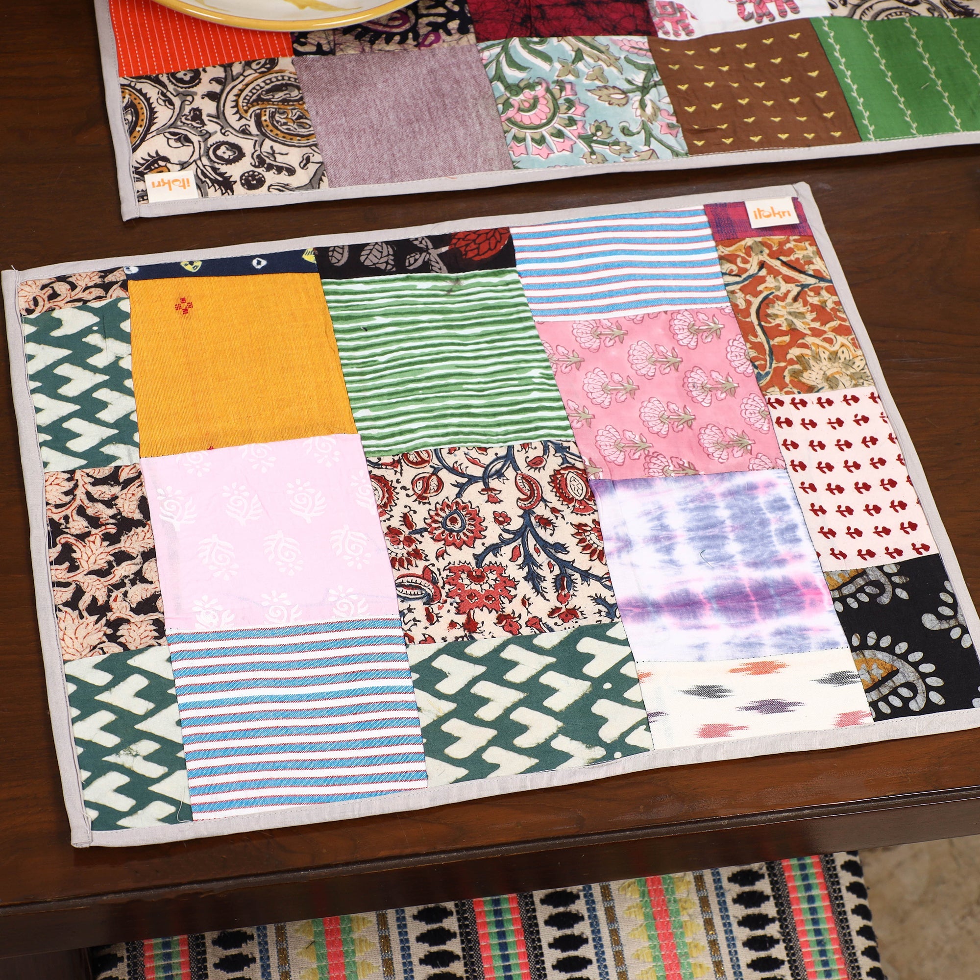 Multicolor - handcrafted cotton fusion table runner set