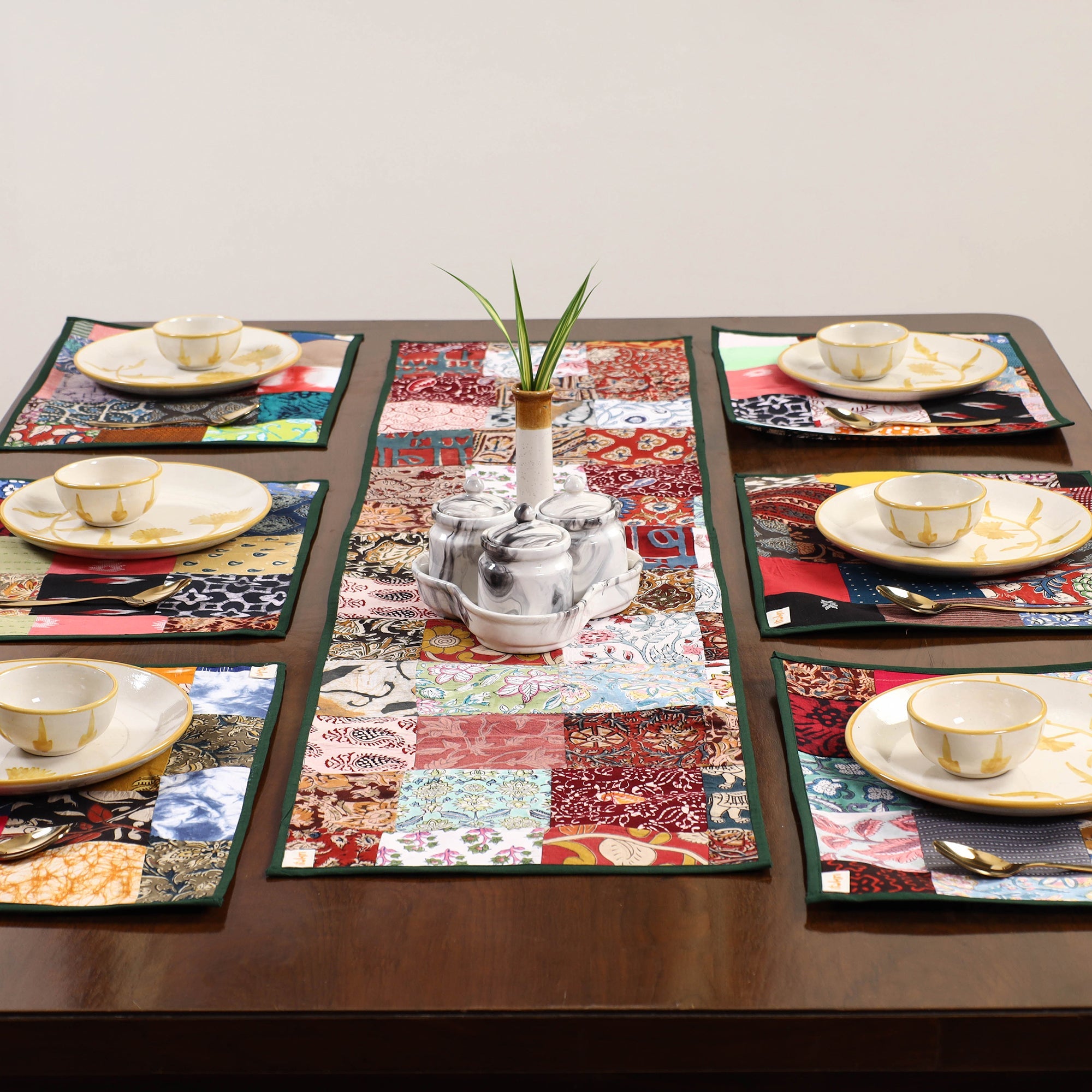 Multicolor - handcrafted cotton fusion table runner set
