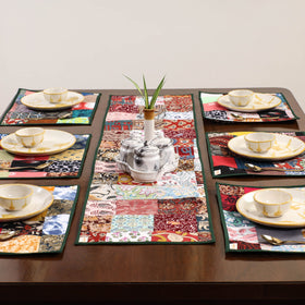 Multicolor - handcrafted cotton fusion table runner set