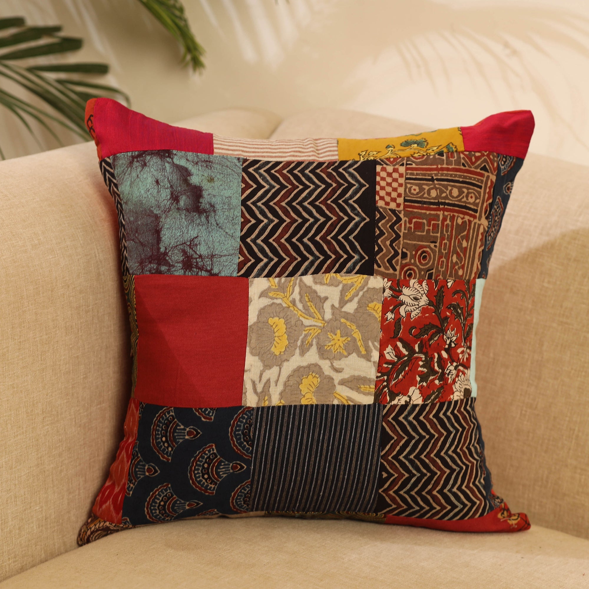 Buy Multicolor Handcrafted Cotton Patchwork Cushion Cover
