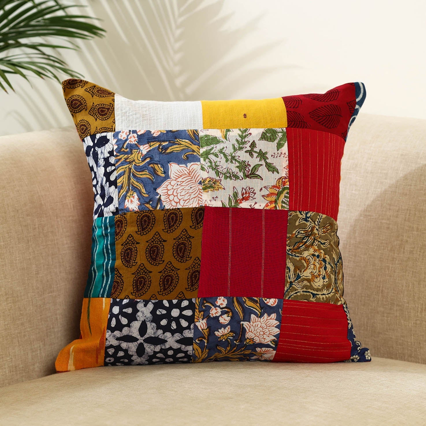  Multicolor Handcrafted Cotton Patchwork Cushion Cover