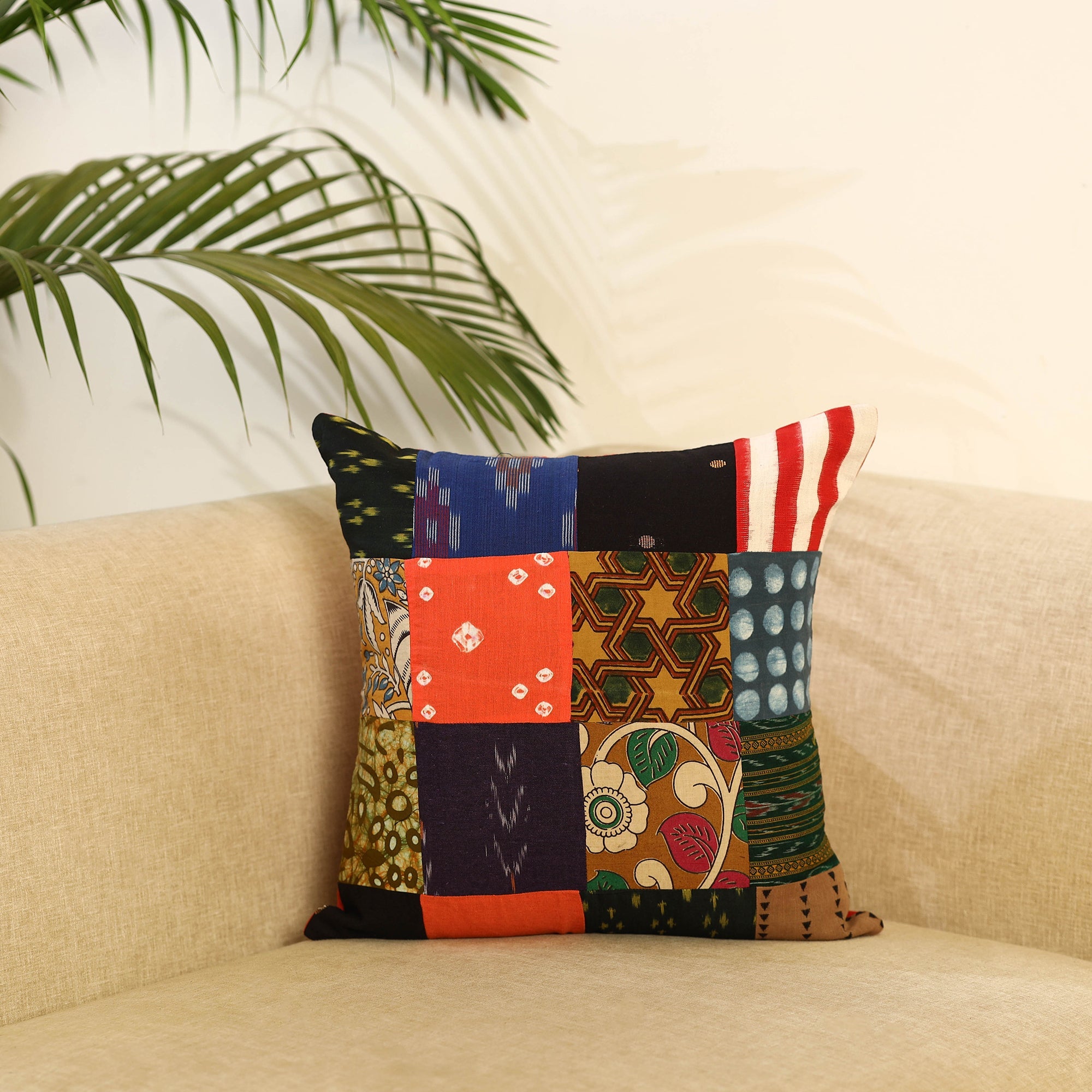 Buy Multicolor Handcrafted Cotton Patchwork Cushion Cover