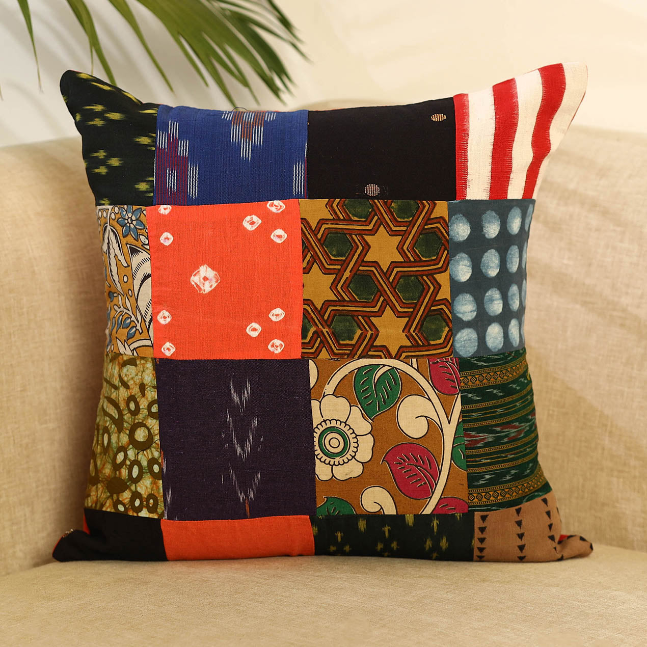 Buy Multicolor Handcrafted Cotton Patchwork Cushion Cover