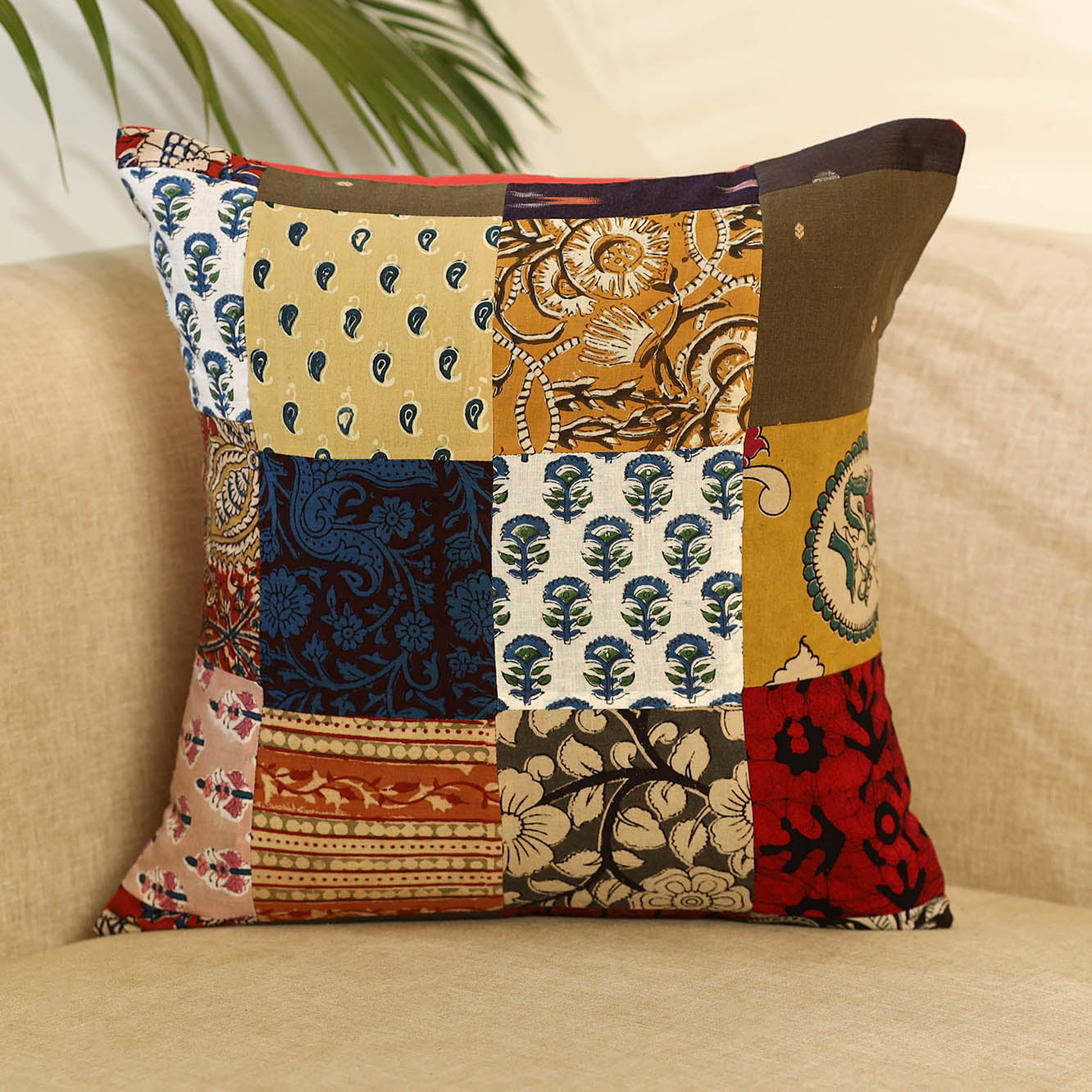 Multicolor - handcrafted cotton patchwork cushion cover 02