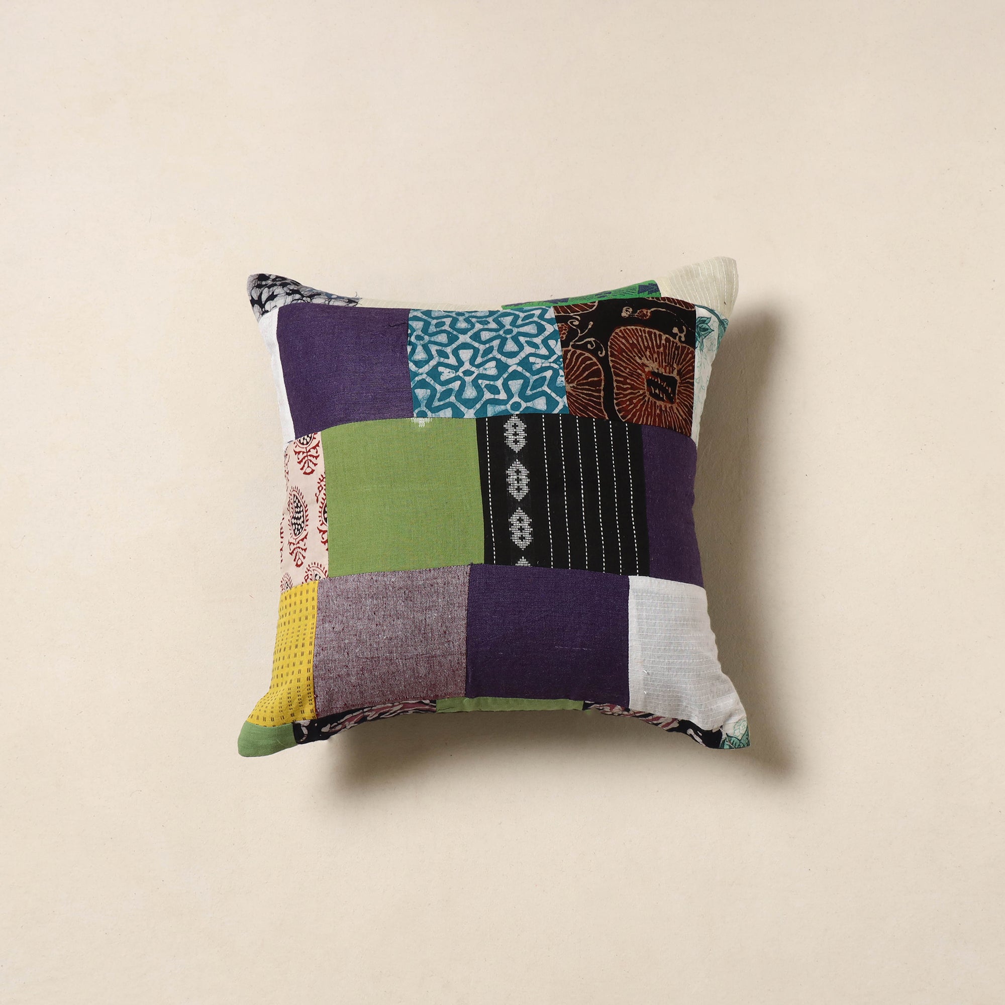 Multicolor - handcrafted cotton patchwork cushion cover 02