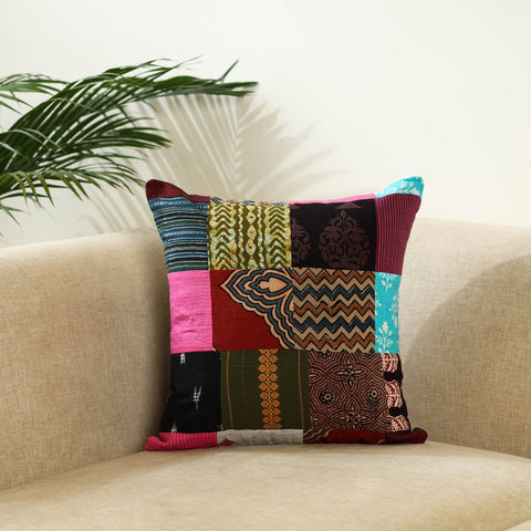 Multicolor - handcrafted cotton patchwork cushion cover 02