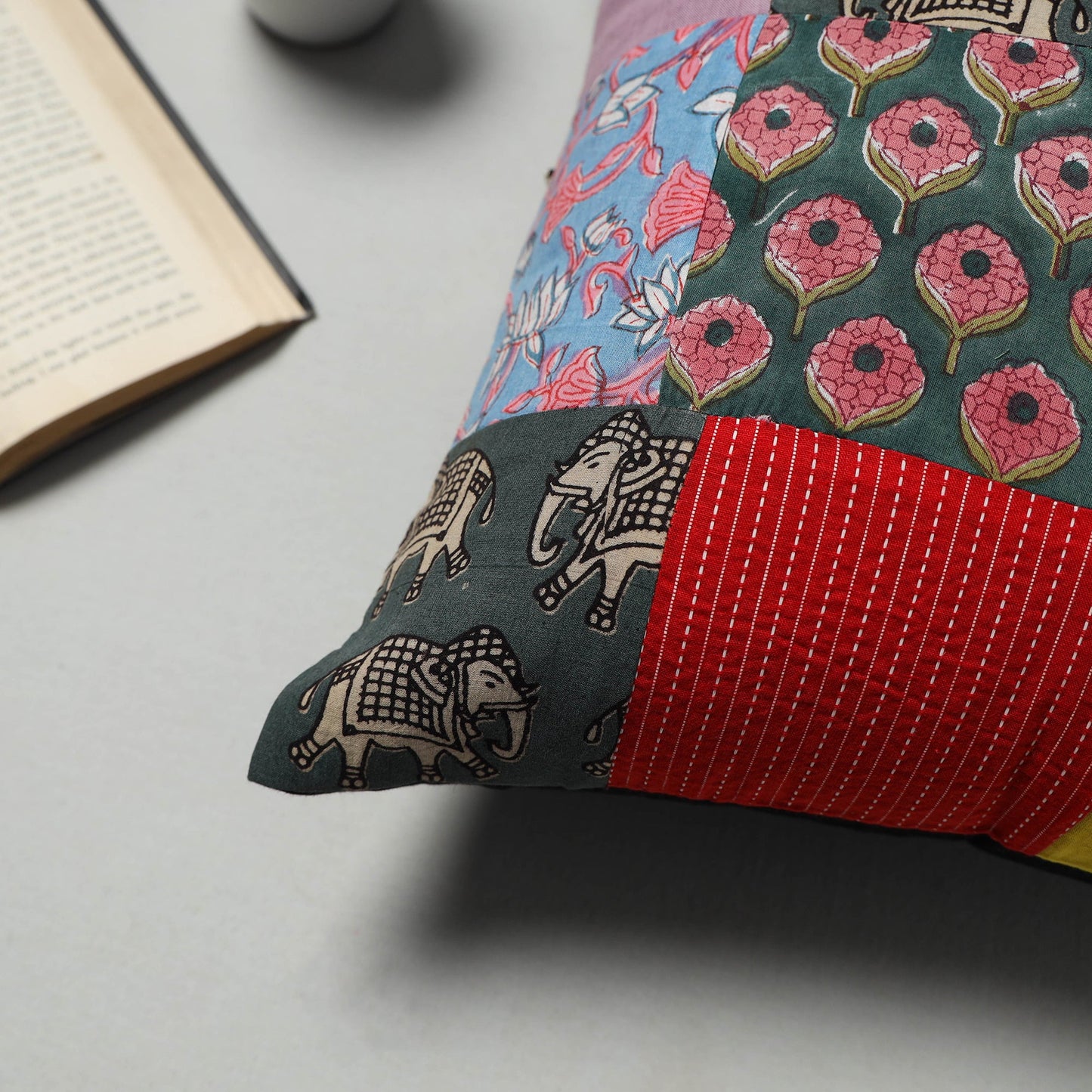 Multicolor - handcrafted cotton patchwork cushion cover 02