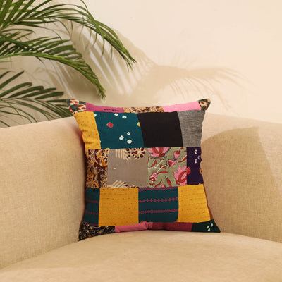 Buy Multicolor Handcrafted Cotton Patchwork Cushion Cover