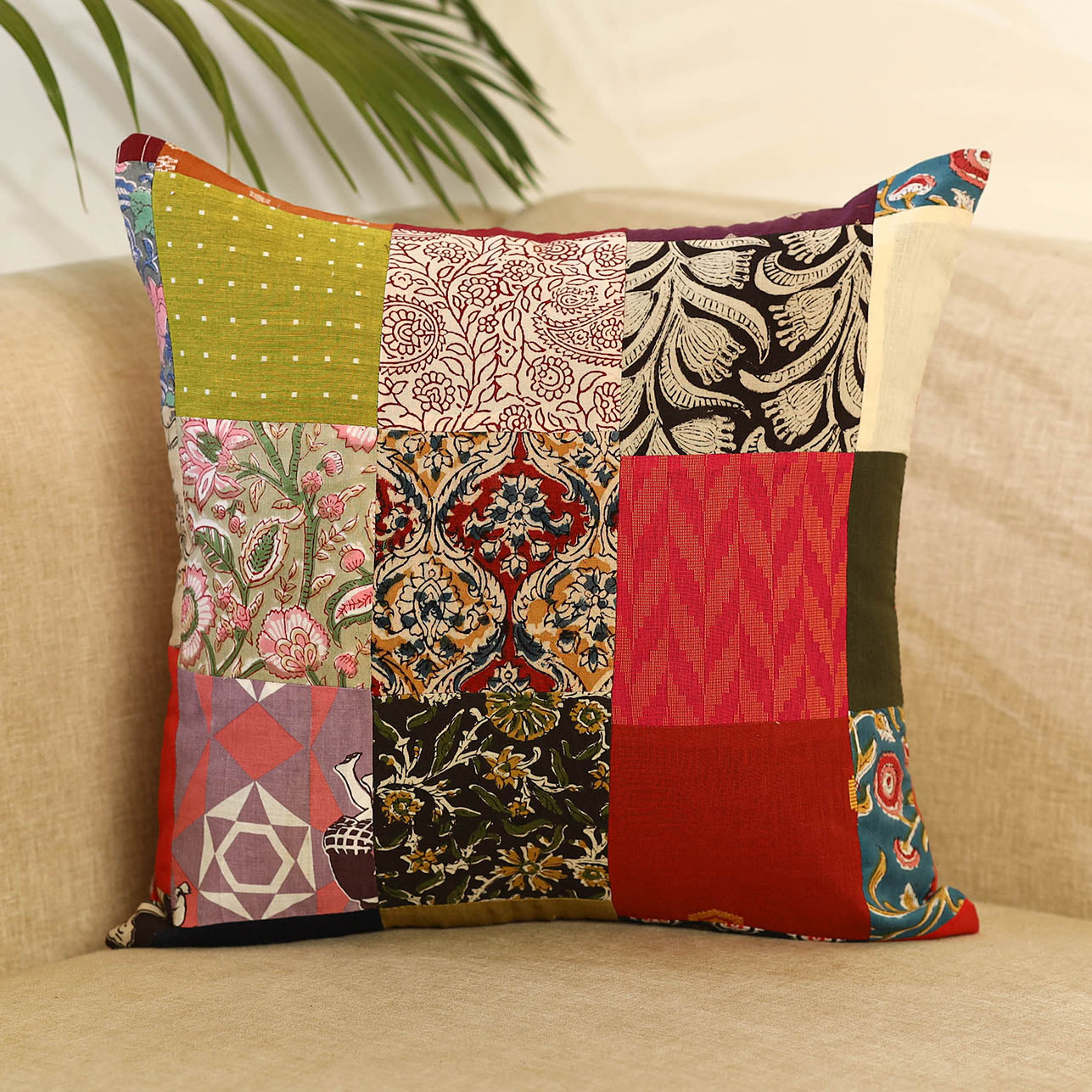 Multicolor - handcrafted cotton patchwork cushion cover 05