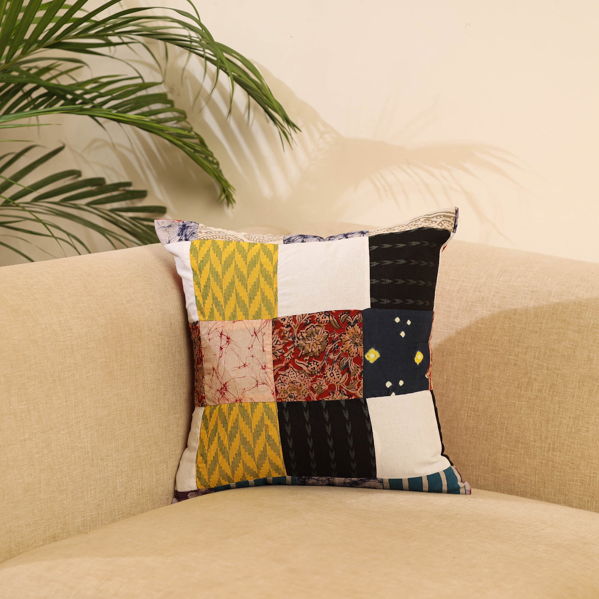 Buy Multicolor Handcrafted Cotton Patchwork Cushion Cover