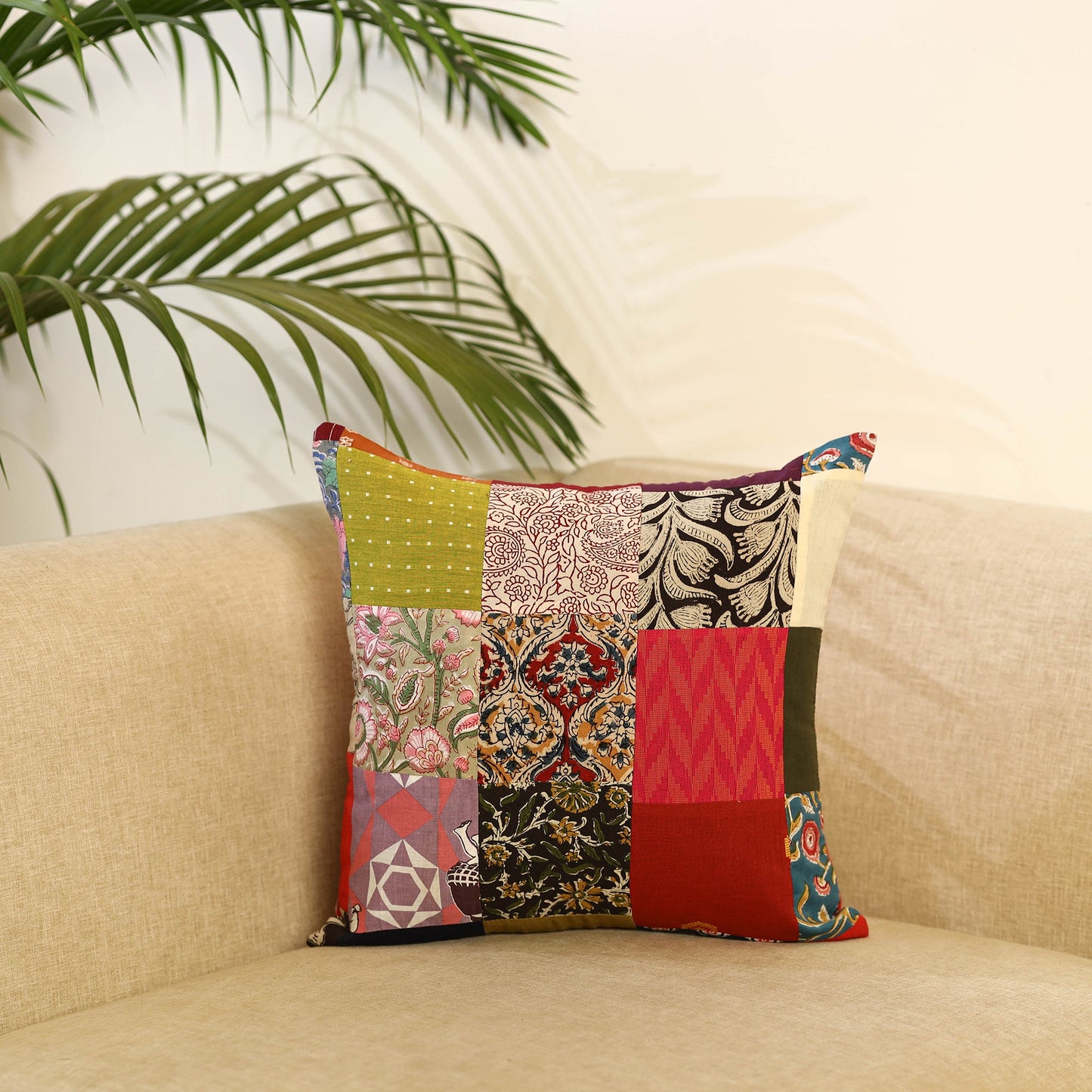 Multicolor - handcrafted cotton patchwork cushion cover 05