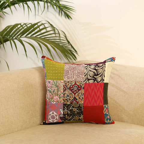 Multicolor - handcrafted cotton patchwork cushion cover 05