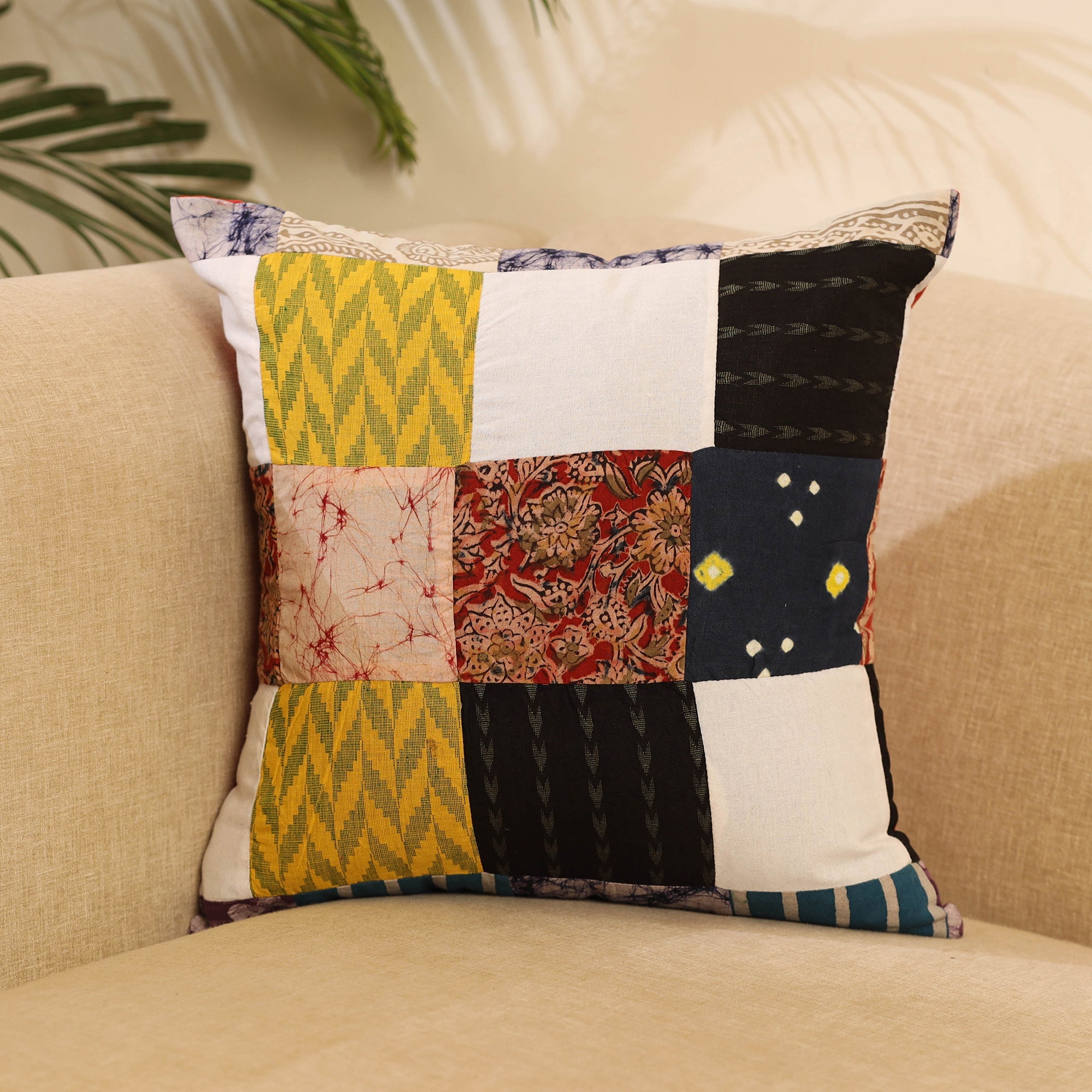 Buy Multicolor Handcrafted Cotton Patchwork Cushion Cover
