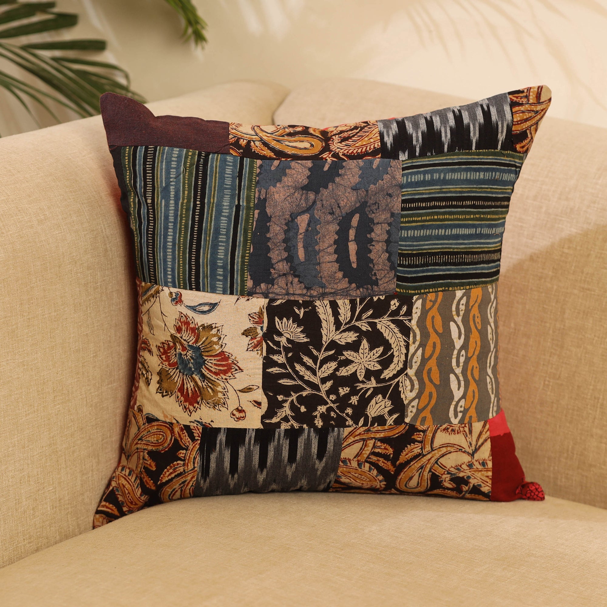 Buy Multicolor Handcrafted Cotton Patchwork Cushion Cover