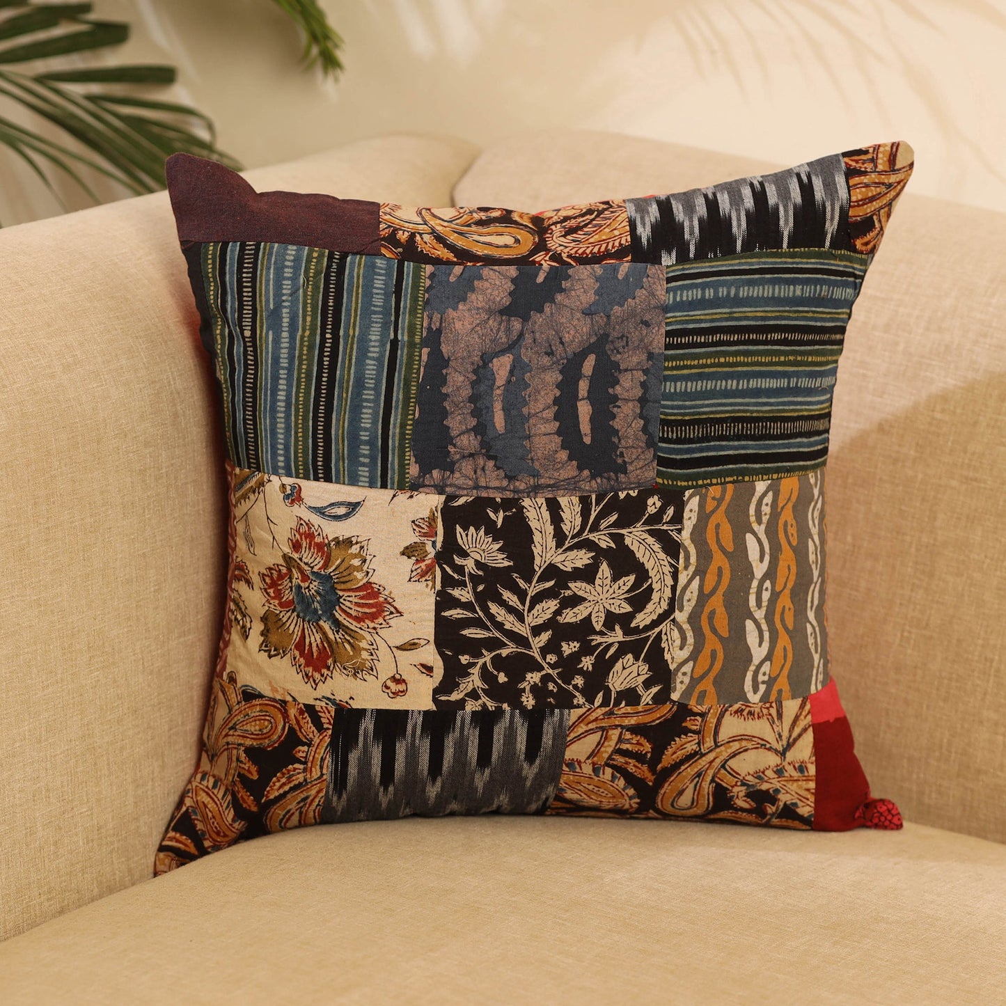Buy Multicolor Handcrafted Cotton Patchwork Cushion Cover