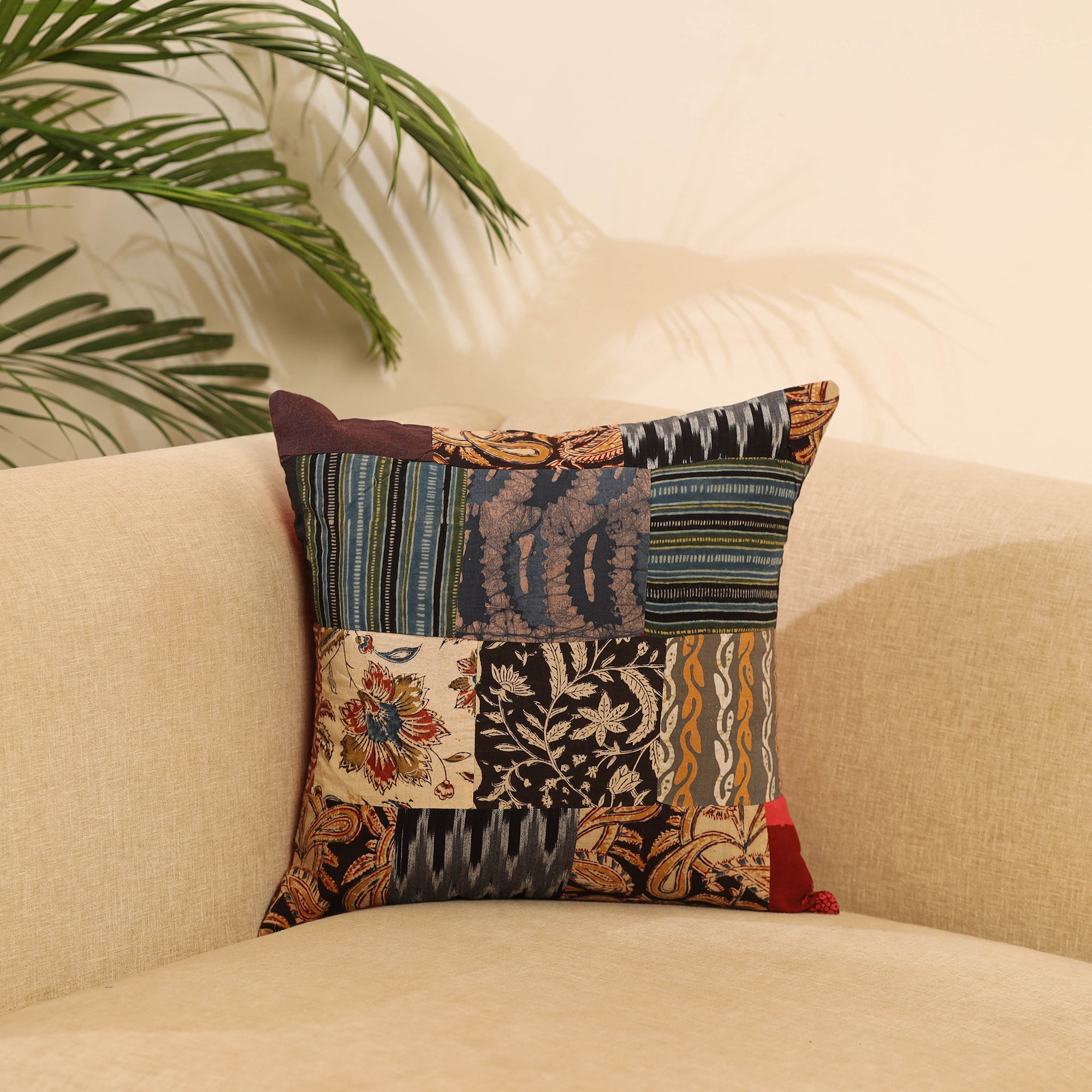 Buy Multicolor Handcrafted Cotton Patchwork Cushion Cover