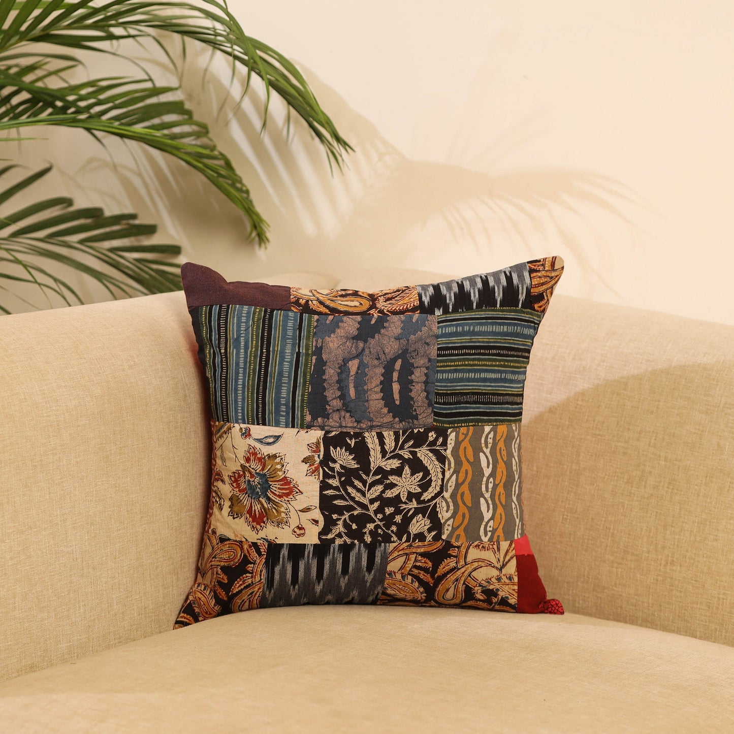 Buy Multicolor Handcrafted Cotton Patchwork Cushion Cover