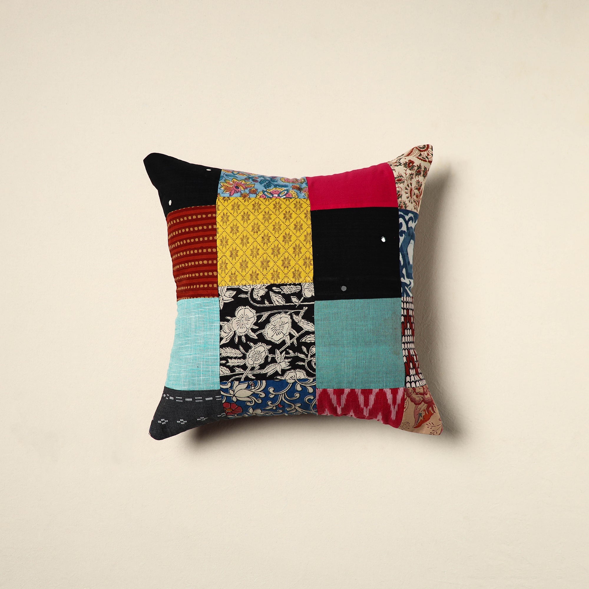 Multicolor Handcrafted Cotton Patchwork Cushion Cover