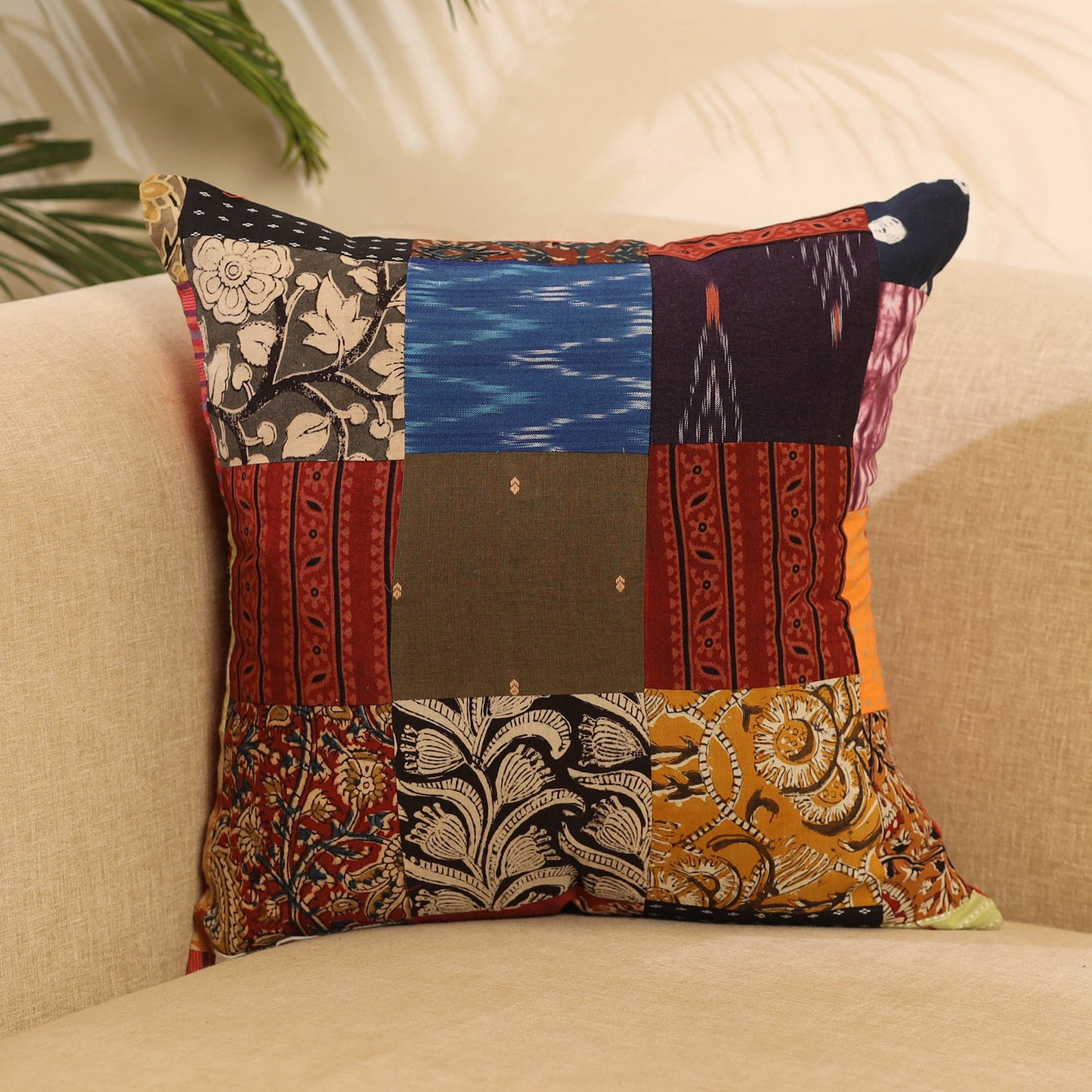 Buy Multicolor Handcrafted Cotton Patchwork Cushion Cover