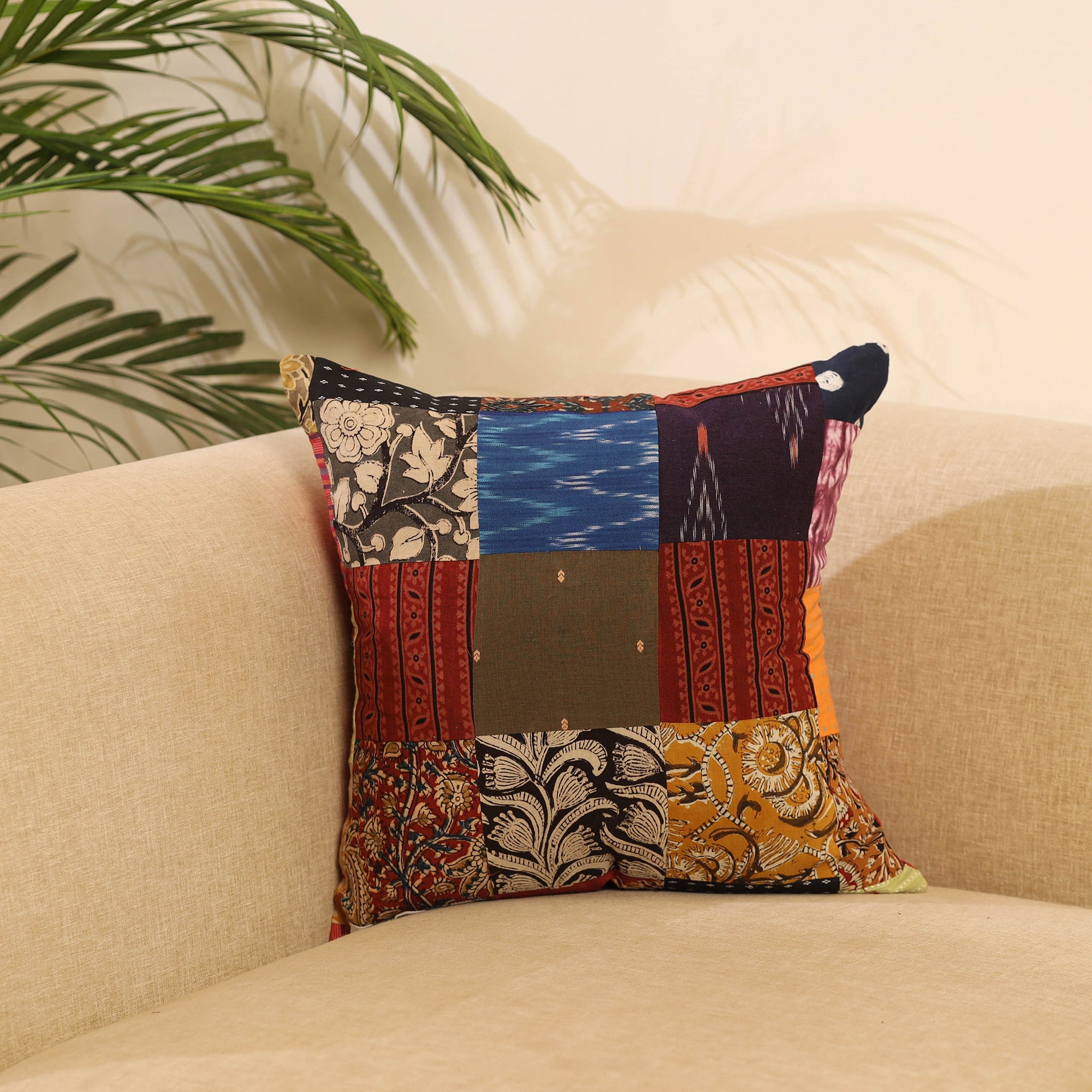 Buy Multicolor Handcrafted Cotton Patchwork Cushion Cover