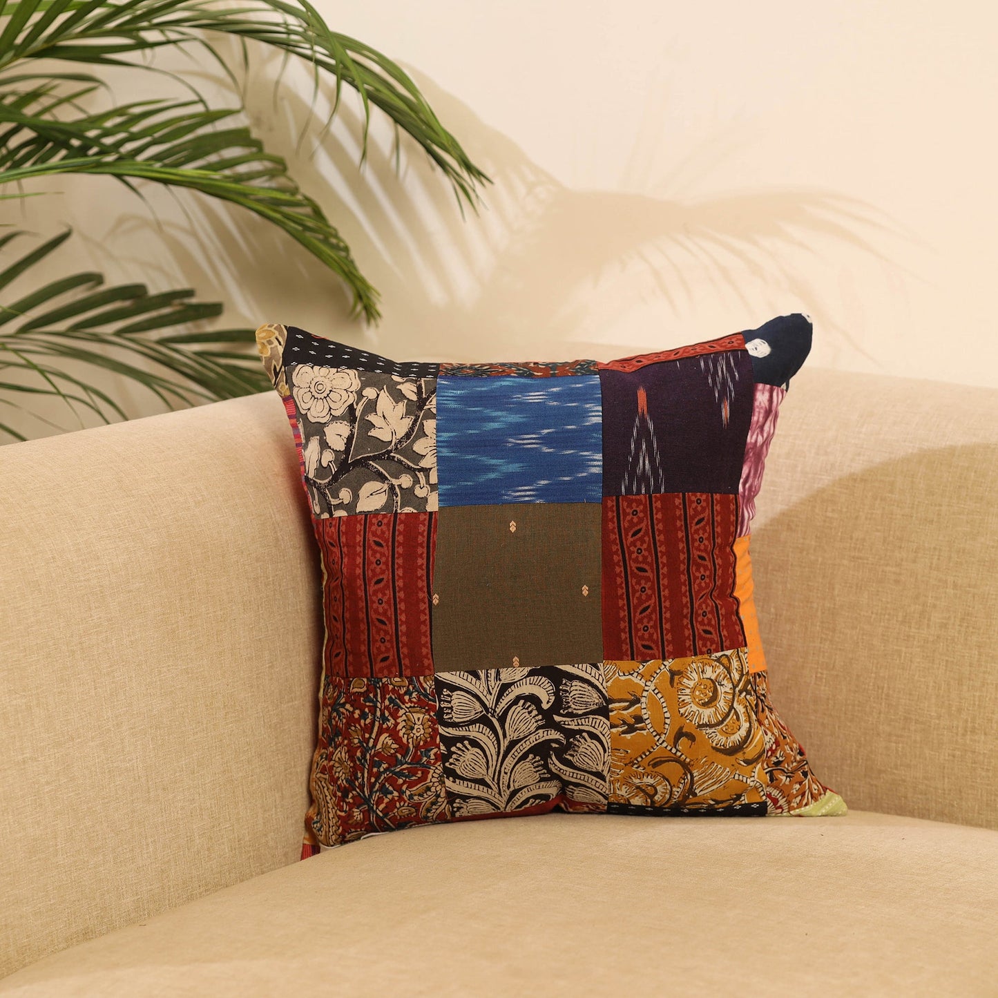Buy Multicolor Handcrafted Cotton Patchwork Cushion Cover