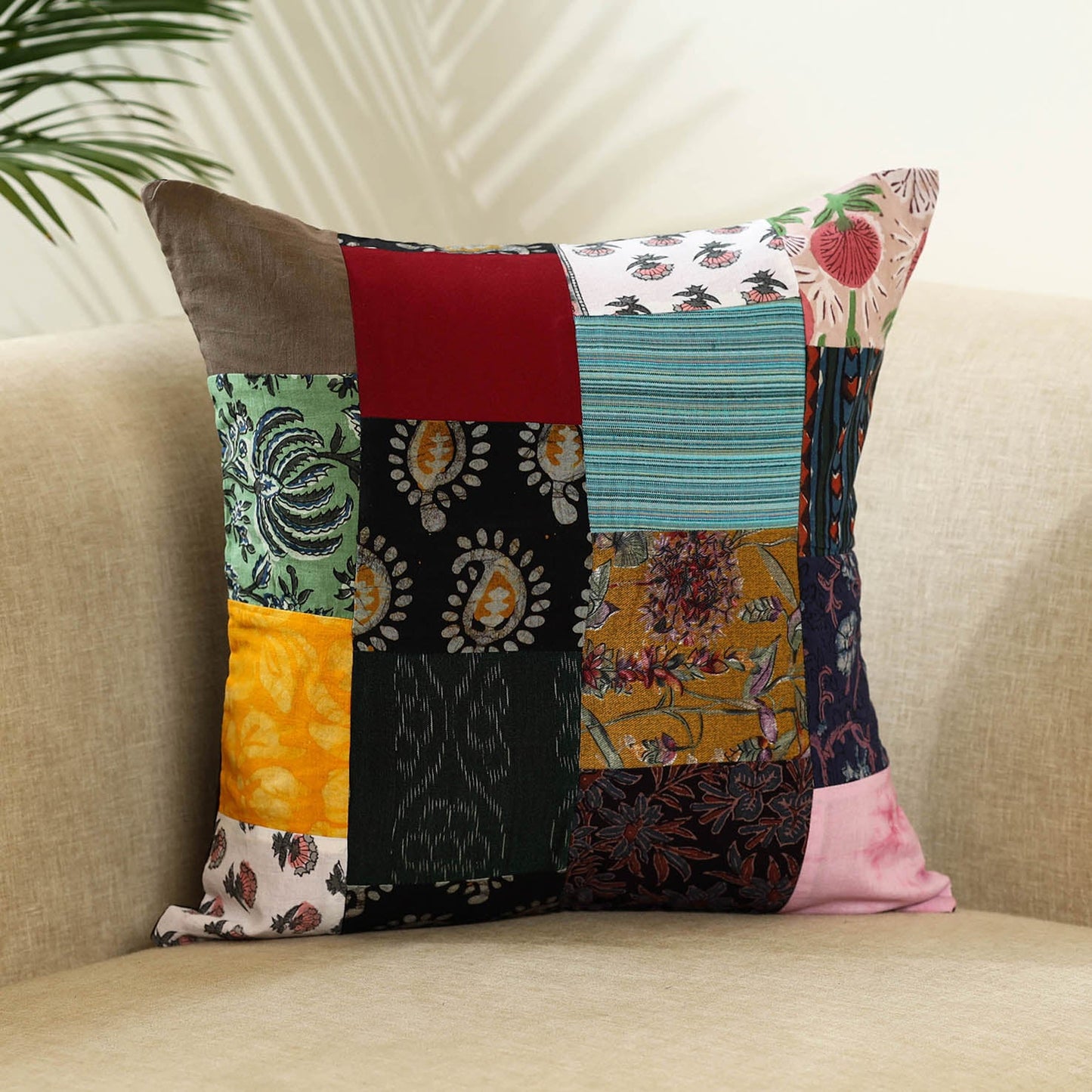 Multicolor - handcrafted cotton patchwork cushion cover 08